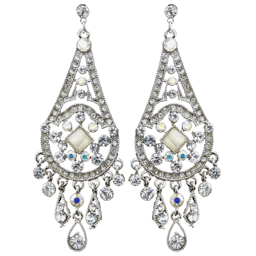 Rhodium AB & Clear Rhinestone Chandelier Bridal Wedding Earrings 957