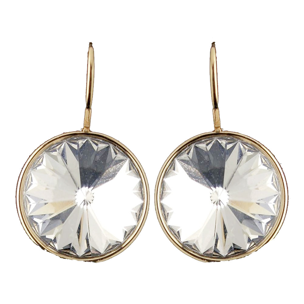 Gold Clear Swarovski Crystal Element Large Round Leverback Bridal Wedding Earrings 9603