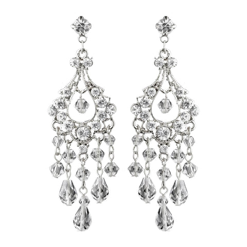 Swarovski Crystal & Rhinestone Chandelier Rhodium Bridal Wedding Earrings