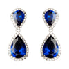 Rhodium Sapphire Teardrop CZ Bridal Wedding Earrings 9729