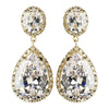 Gold Clear Large Teardrop CZ Crystal Drop Bridal Wedding Earrings 9737