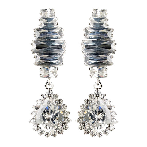 Rhodium Clear Teardrop CZ Crystal Drop Bridal Wedding Earrings 9739