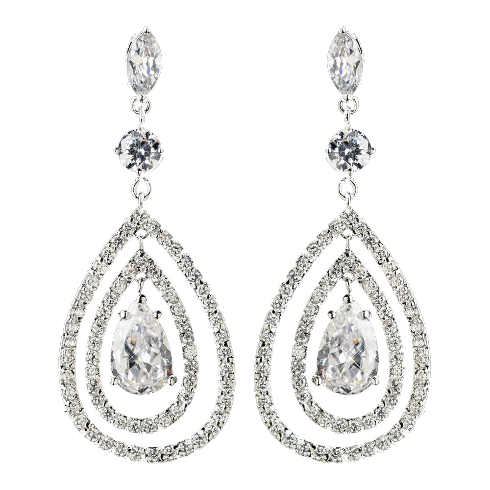 Rhodium Clear Teardrop CZ Crystal Drop Bridal Wedding Earrings 9740