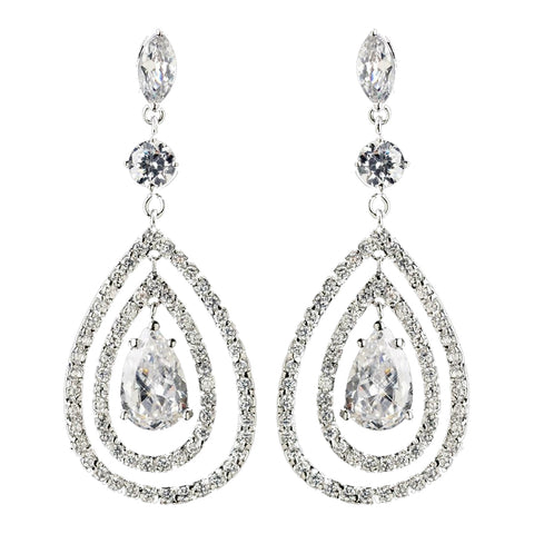 Rhodium Clear Teardrop CZ Crystal Drop Bridal Wedding Earrings 9740