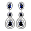 Rhodium Sapphire Teardrop & Round CZ Dangle Bridal Wedding Earrings 9803