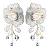 Silver Rum Accented Freshwater Pearl, Swarovski Crystal, Beads & Rhinestone Flower Rose Bridal Wedding Earrings 9904