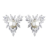 Antique Silver CZ Crystal Marquise & Diamond White Pearl Bridal Wedding Earrings 9967