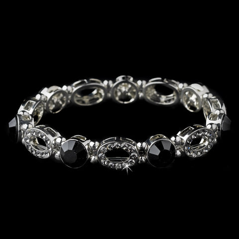 Beautiful Silver Stretch Bridal Wedding Bracelet with Black Crystals 10416
