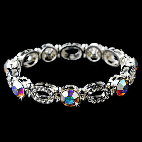 Beautiful Silver Stretch Bridal Wedding Bracelet with Aurora Borealis Crystals 10416