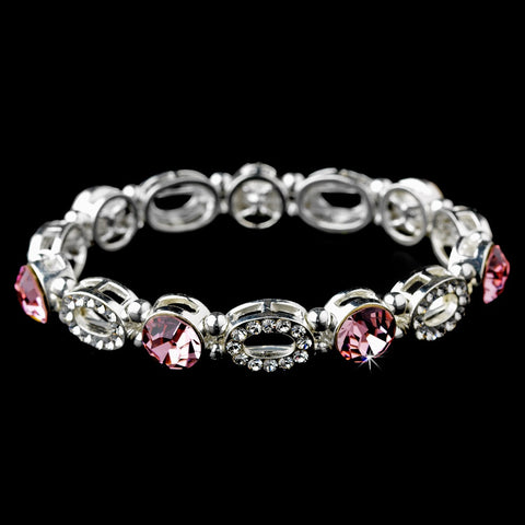 Beautiful Silver Stretch Bridal Wedding Bracelet with Pink Crystals 10416