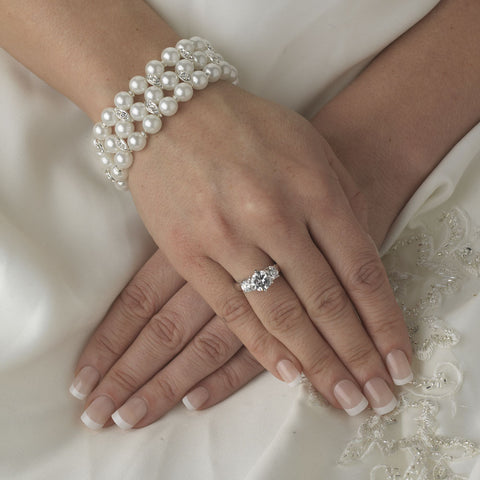 Pearl & Crystal Stretch Bridal Wedding Bracelet B 10419