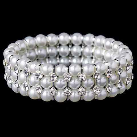 Silver White Pearl Bridal Wedding Bracelet B 10476
