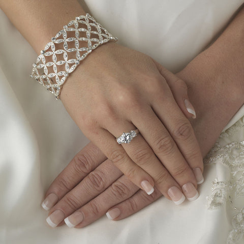 Silver Clear Intricate Stretch Crystal Bridal Wedding Bracelet B 10493