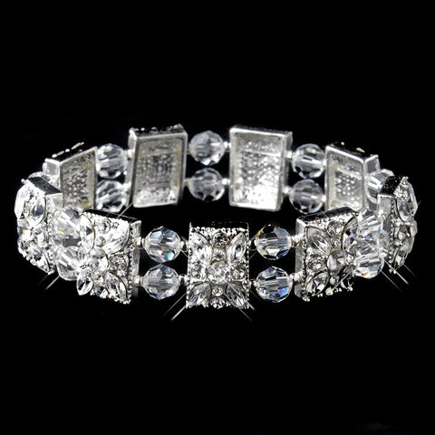 Silver Clear Crystal & Rhinestone Bridal Wedding Bracelet 10532