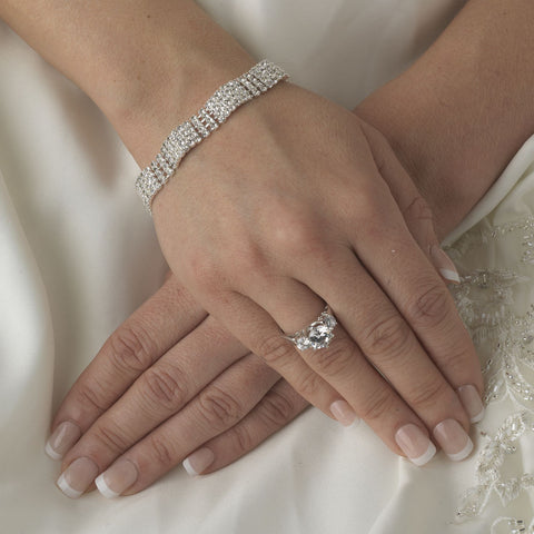 Silver 4 Row Crystal Bridal Wedding Bracelet B 106