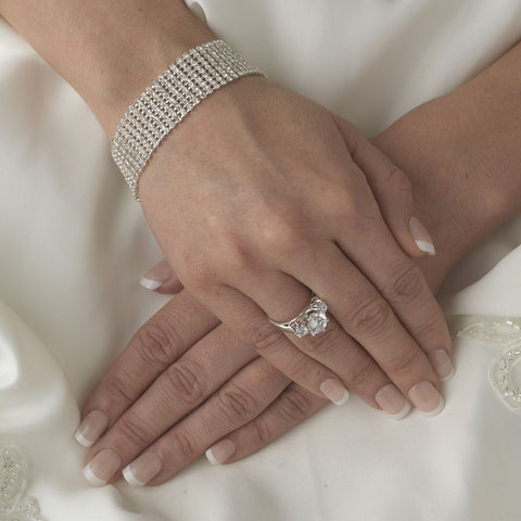 Silver Clear Rhinestone Bridal Wedding Bracelet B 107