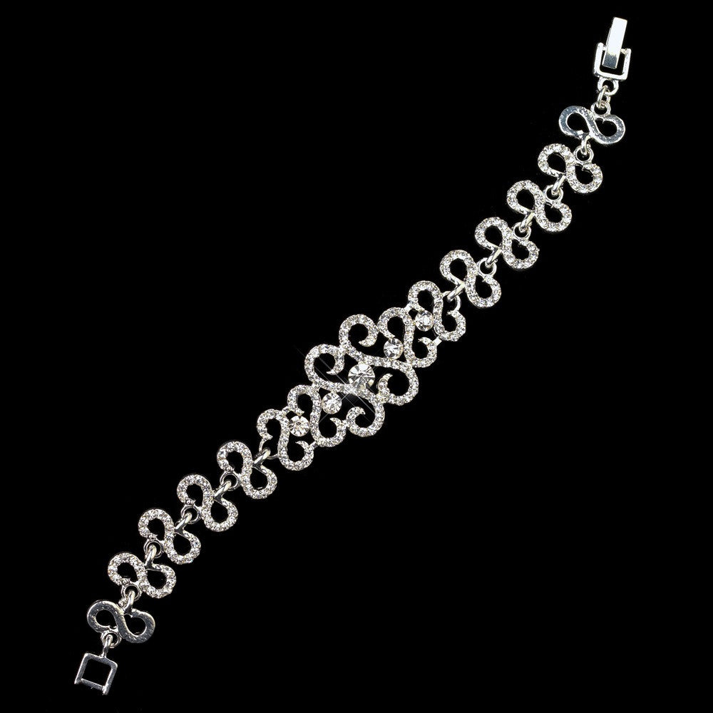 Silver Clear Swirl Infinite Rhinestone Bridal Wedding Bracelet 1102