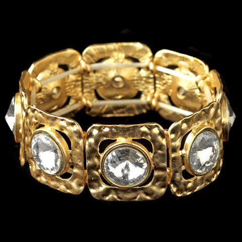 Gold Clear Gemstone Stretch Bridal Wedding Bracelet Sample