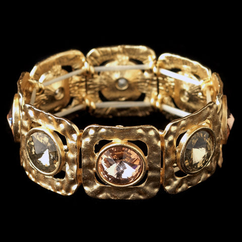 Gold Multi Light Yellow Pink Gemstone Stretch Bridal Wedding Bracelet