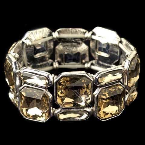 Rhodium Light Topaz Gemstone Stretch Bridal Wedding Bracelet
