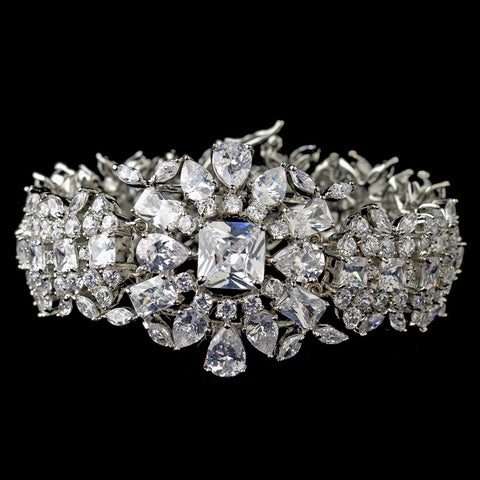 Rhodium Clear Multi CZ Crystal Bridal Wedding Bracelet 13042