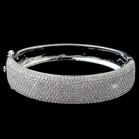 Rhodium Clear Pave CZ Crystal Bangle Bridal Wedding Bracelet 13047