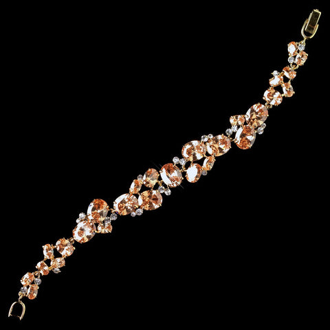 Gold Orange CZ Crystal Tennis Bridal Wedding Bracelet