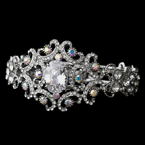 Dazzling Antique Silver Clear & AB Bangle Bridal Wedding Bracelet B 1327