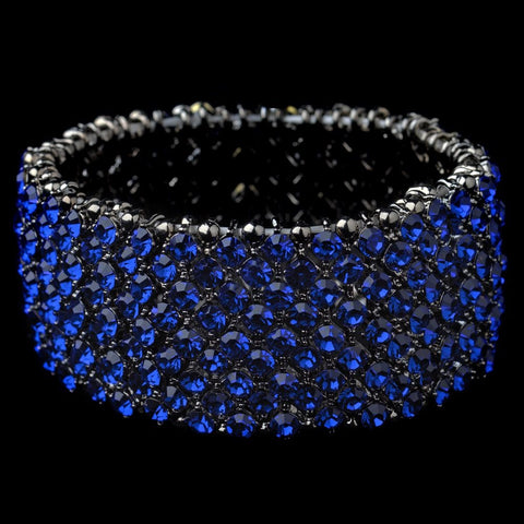 Hematite Blue Rhinestone Stretch Bridal Wedding Bracelet