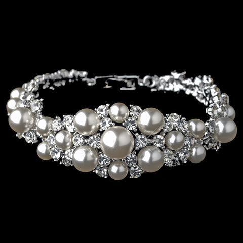 Silver Rhodium Diamond White Bridal Wedding Bracelet 1421