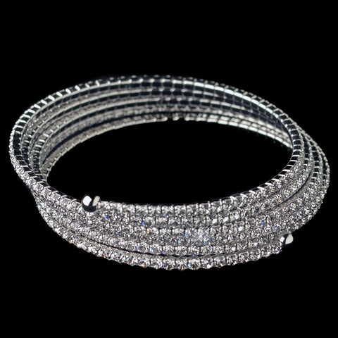 Rhodium Clear Rhinestone 5 Row Stretch Coil Bridal Wedding Bracelet 1423