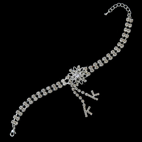 Silver Clear Rhinestone Kim Kardashian Double K Initials Inspired Floral Bridal Wedding Bracelet 1538