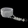 Silver 5 Row Ivory Pearl Great Gatsby 1920s Inspired Stretch Bridal Wedding Bracelet with Bridal Wedding Ring 1892