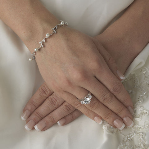 Silver and White Pearl Vine Bridal Wedding Bracelet B 2114