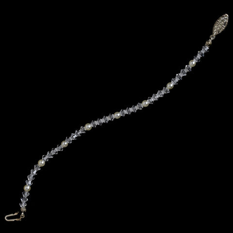 Silver Ivory Pearl & Crystal Bridal Wedding Bracelet B 216