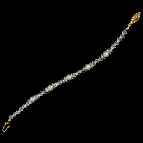Gold with Light Ivory Pearl & Crystal Bridal Wedding Bracelet B 216