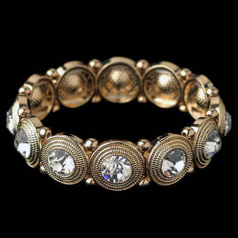 Gold Clear Round Rhinestone Stretch Bridal Wedding Bracelet 2222