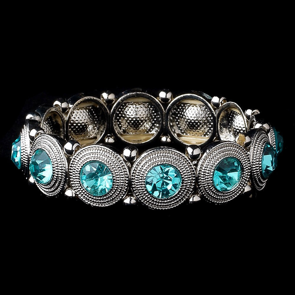 Rhodium Aqua Round Rhinestone Stretch Bridal Wedding Bracelet 2222