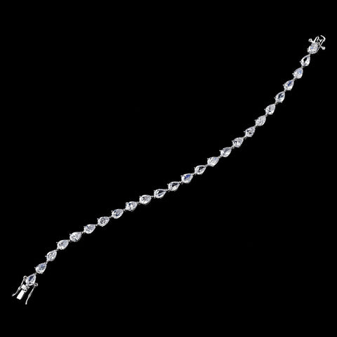 Silver Cubic Zirconia Teardrop Pear Shaped Bridal Wedding Bracelet 2398