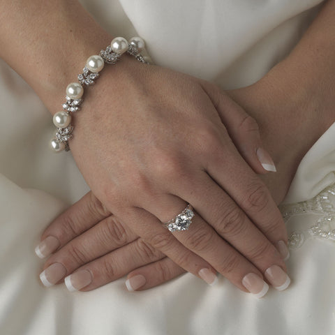 Exquisite Bridal Wedding C.Z. & Ivory Pearl Bridal Wedding Bracelet 2473