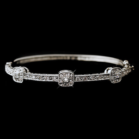 Silver CZ Bangle Bridal Wedding Bracelet 2547
