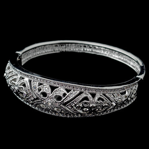 Antique Silver Clear Rhinestone Bridal Wedding Bracelet 2559