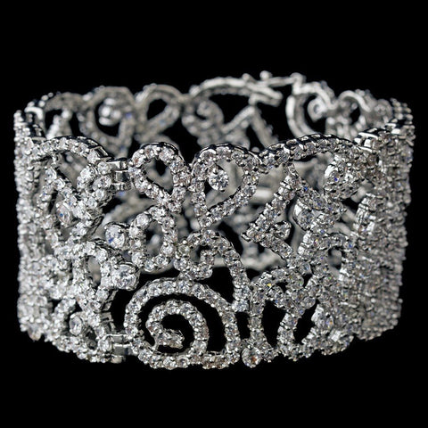 Silver Clear Cubic Zirconia Cuff Bridal Wedding Bracelet 2754