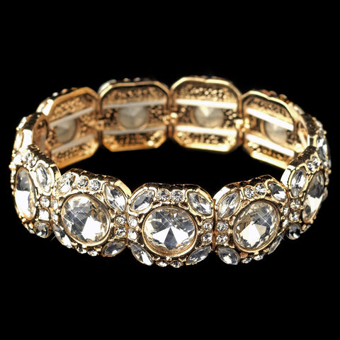 Gold Clear Rhinestone Stretch Bridal Wedding Bracelet 291