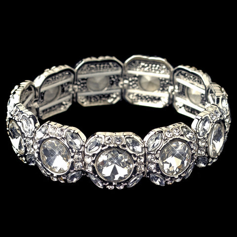 Rhodium Clear Rhinestone Stretch Bridal Wedding Bracelet 291