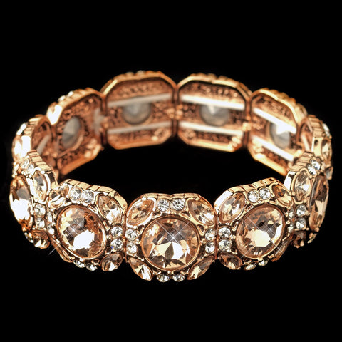 Rose Gold Clear Rhinestone Stretch Bridal Wedding Bracelet 291