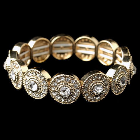 Gold Clear Rhinestone Stretch Bridal Wedding Bracelet 292