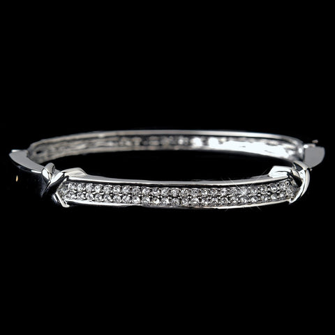 Antique Silver Clear CZ Crystal Bangle Bridal Wedding Bracelet 3016