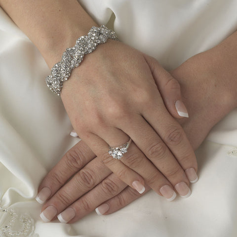 Vintage Silver Clear Rhinestone Stretch Bridal Wedding Bracelet 3217