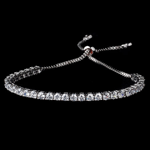 Rhodium Clear Round Cubic Zirconias Tassel Bridal Wedding Bracelet 3912